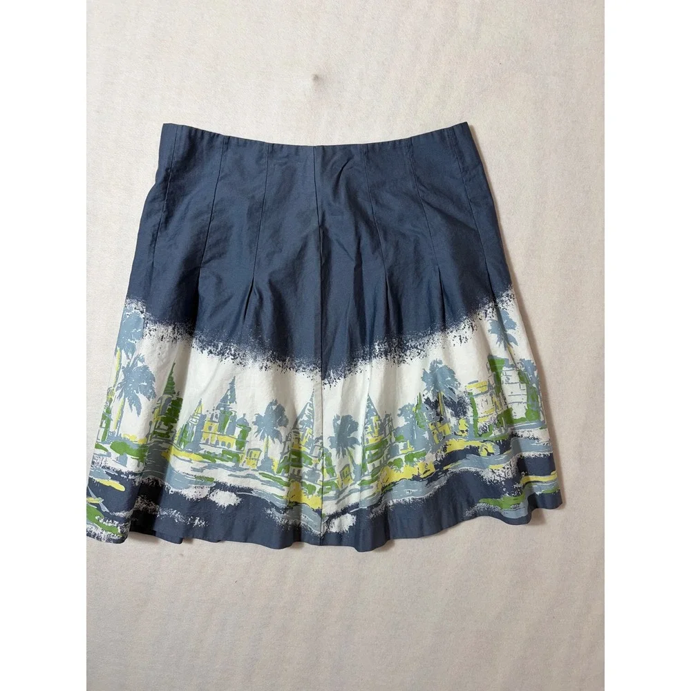 Old Navy Women Blue Tropical Scenic Palm Tree Pleated Mini Skirt 4 Cotton Resort - Picture 5 of 6